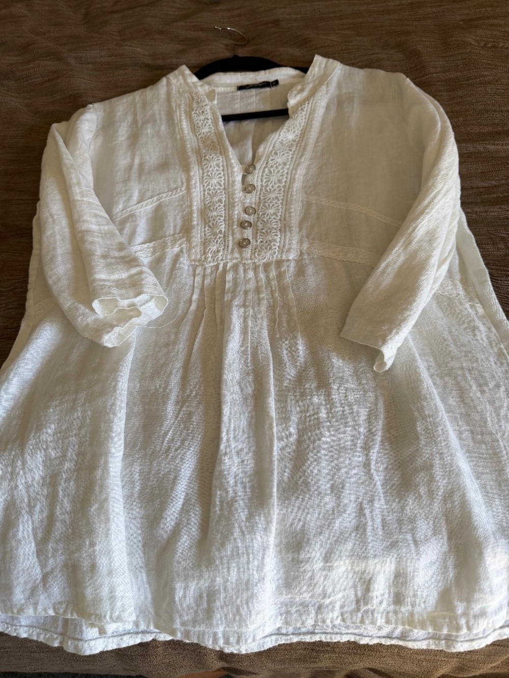 Ladies 100% linen made in Italy white blouse MED